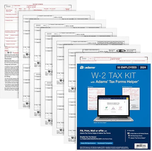 Adams 2024 W2 Tax Forms 2024, 6 Part Laser/Inkjet Tax Forms, 50 Employees by TOPSProducts