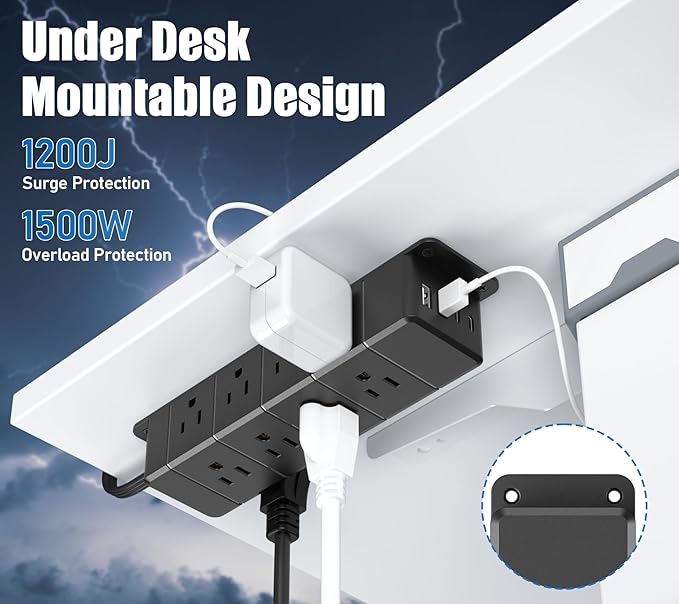40W Fast Charging Under Desk Power Strip, 12 Outlet Mountable Power Strip - Image 3