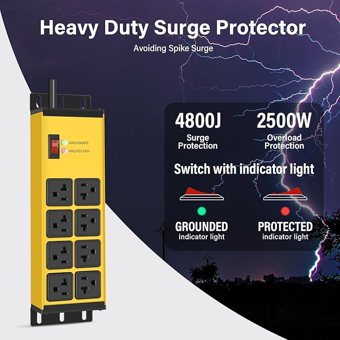 CCCEI 2PCS Heavy Duty Power Strip Surge Protector 20 AMP, 8 Outlets 12 Gauge - Image 2