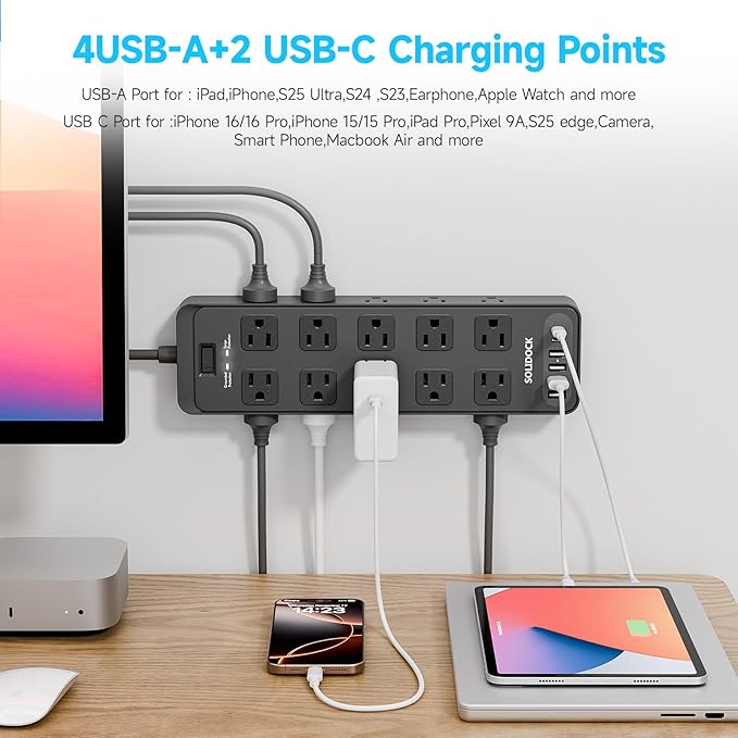 Solidock Flat Plug Power Strip Surge Protector - Image 3