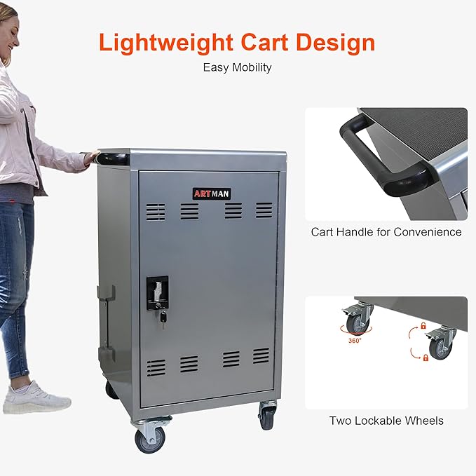Aokleo Laptop Charging Cart, 32 Devices Tablet Storage Carts - Image 7