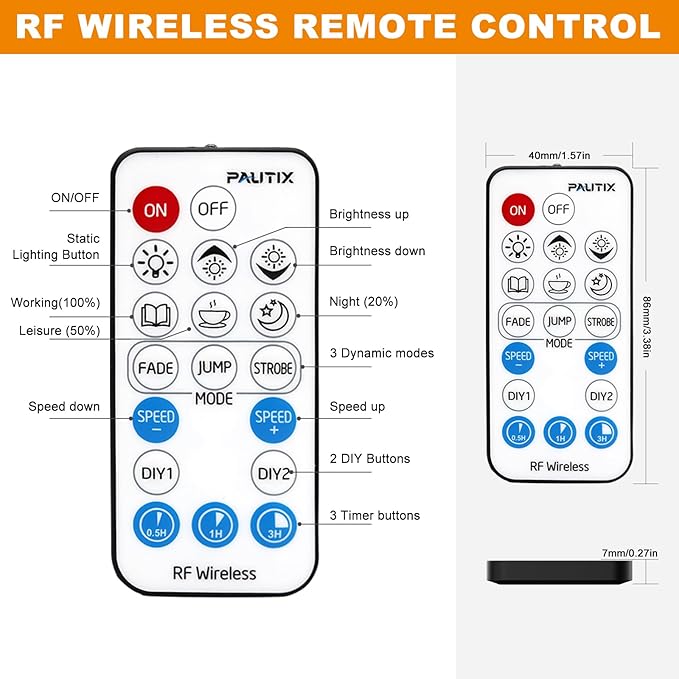 PAUTIX 2-Pack RF Remote LED Controller Dimmer, 18-Key Wireless Remote and - Image 7