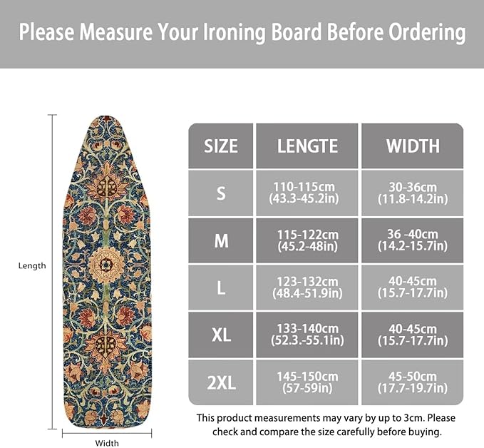 ZCFYGDX Vintage Flower Print 15 x 54 Ironing Board Covers Nylon Buckle Straps - Image 6