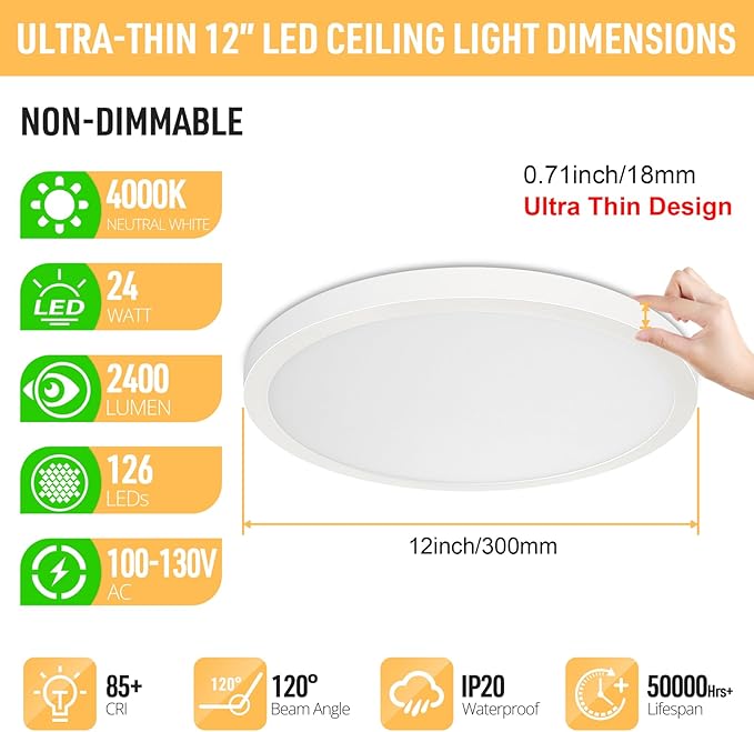 SunRider 2-Pack LED Flush Mount Ceiling Light Fixture, 4000K Neutral White - Image 2