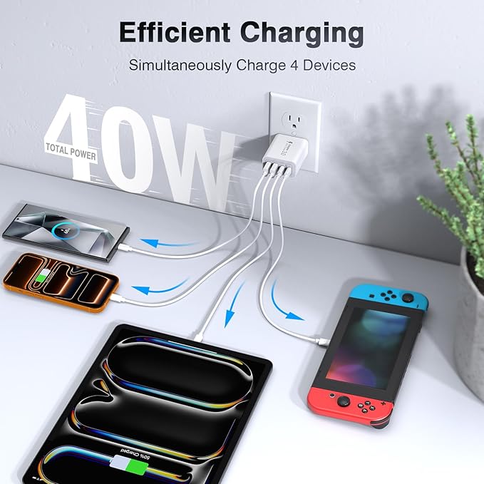 40W USB C Charger Cube, 4-Port PD+QC Power Adapter Multiport Brick Type C Box - Image 2