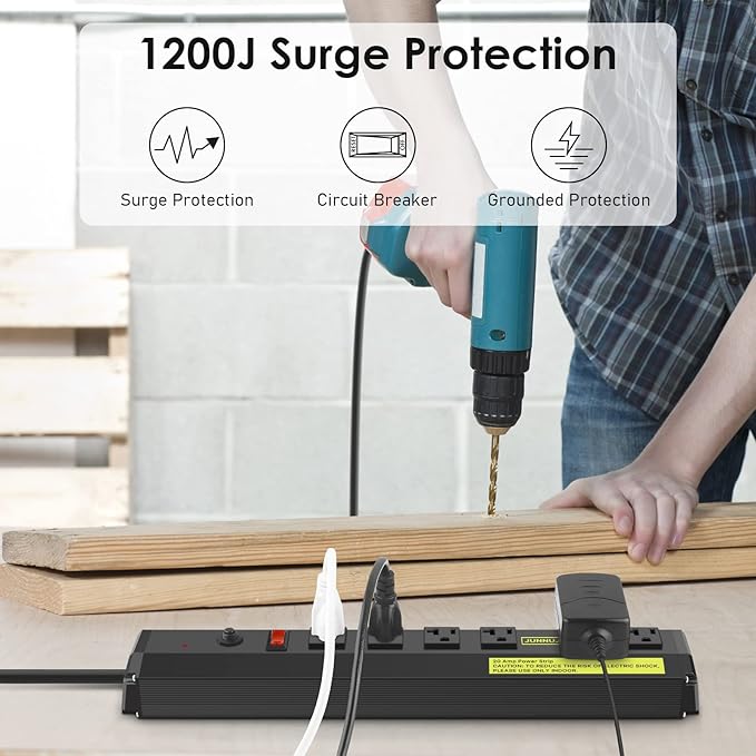 JUNNUJ Heavy Duty 20 Amp Power Strip 2 Pack, High Amp Surge Protector 6 Outlet - Image 5