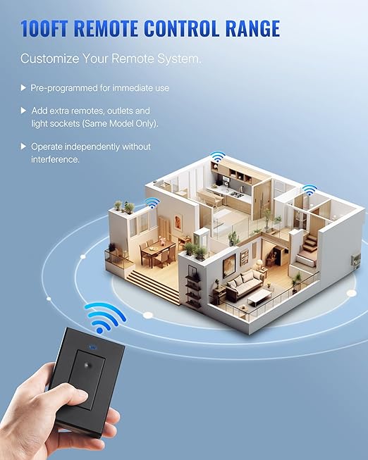 Black Remote Control Outlet Plug, WILAWELS Wireless Light Switch, On Off Remote - Image 5