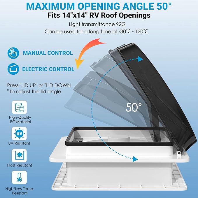 2012 Air Max 14" Vent RV Roof Vent Reversible Exhuast Fan, Ultra Low Sound RV - Image 4