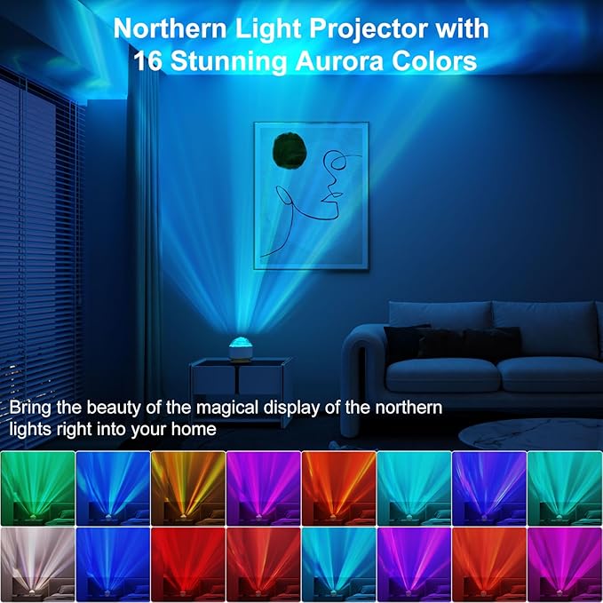 HUMIIEYE Northern Lights Projector, 16 Light Color Aurora Night Light Projector - Image 2