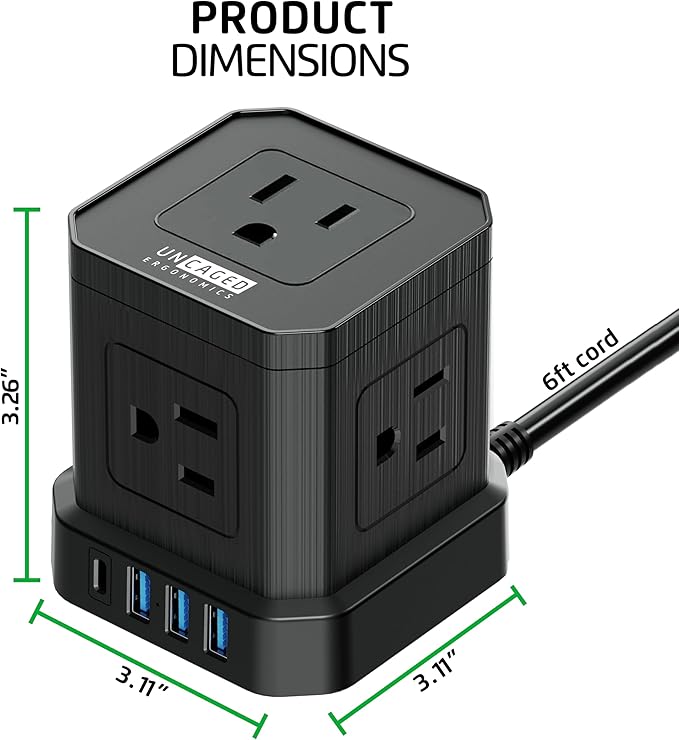 Cube Power Strips with Surge Protection, 6ft Extension Cord with Multiple - Image 2