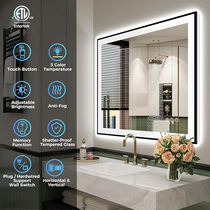YEELAIT 40x30 Inch LED Bathroom Mirror - Image 2