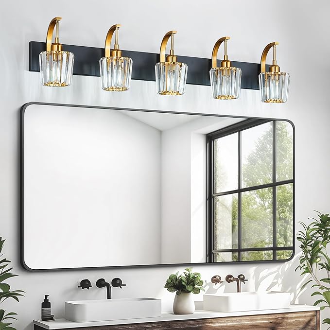 FDPBY Modern Bathroom Vanity Light, 5-Light Black Gold Wall Sconce - Image 3