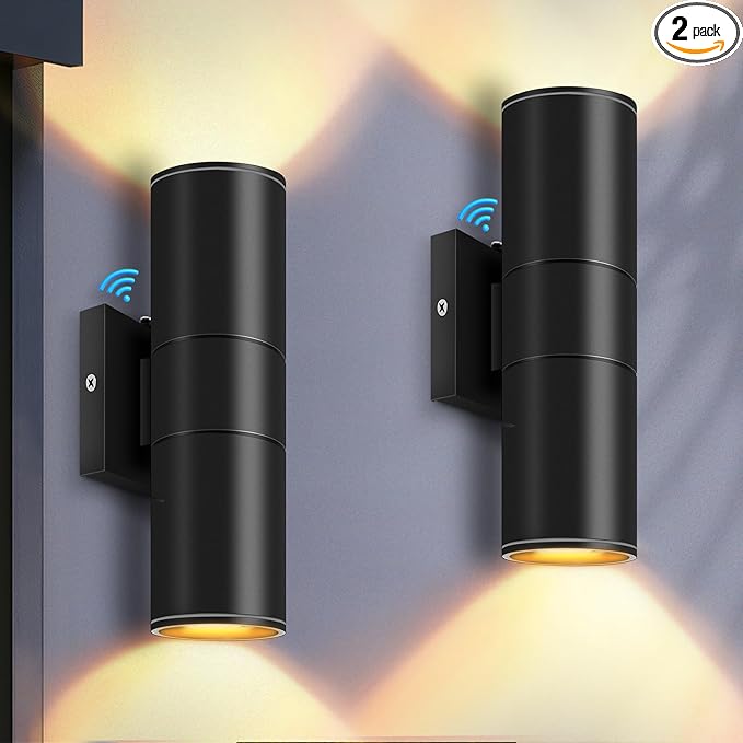 RIDALUX Dusk to Dawn Outdoor Wall Lights: 2 Pack Sensor Waterproof Cylinder Up by RIDALUX