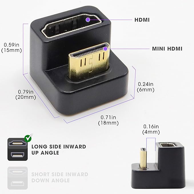 Kado 180 Degree Mini HDMI to HDMI 4K 60Hz Adapter U Shaped Mini HDMI Male to - Image 3