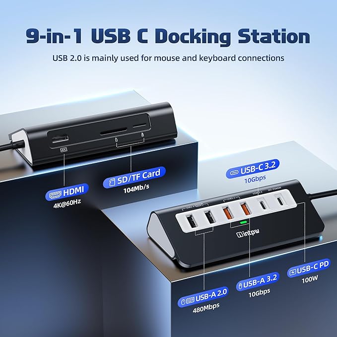intpw USB C Hub 10Gbps, 9-in-1 USB C Docking station - Image 2