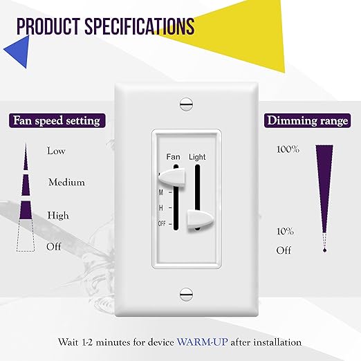 ENERLITES 3 Speed Ceiling Fan Control and LED Dimmer Light Switch, 2.5A Single - Image 2