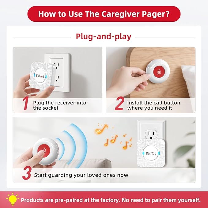 CallToU Wireless Caregiver Pager Smart Call System 2 SOS Call - Image 6