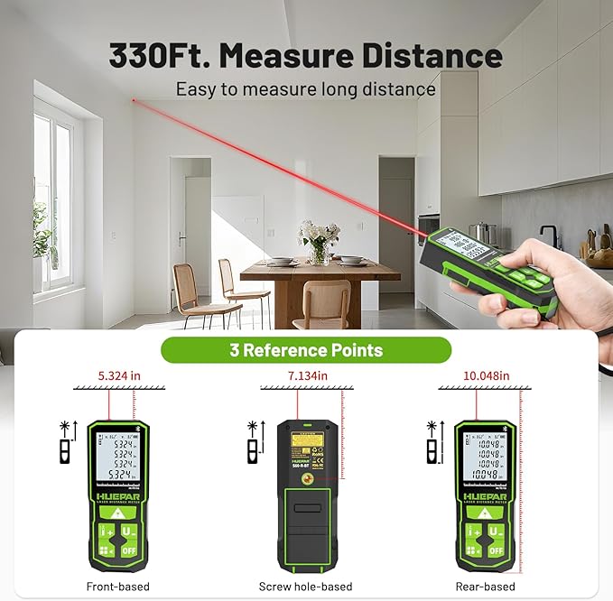 Laser Distance Measure 330Ft. Huepar Digital Rechargeable Laser Measuring Tool - Image 6