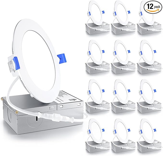 Ensenior 12 Pack 4 Inch LED Recessed Ceiling Light, 4000K Cool White, 750LM 9W by Ensenior