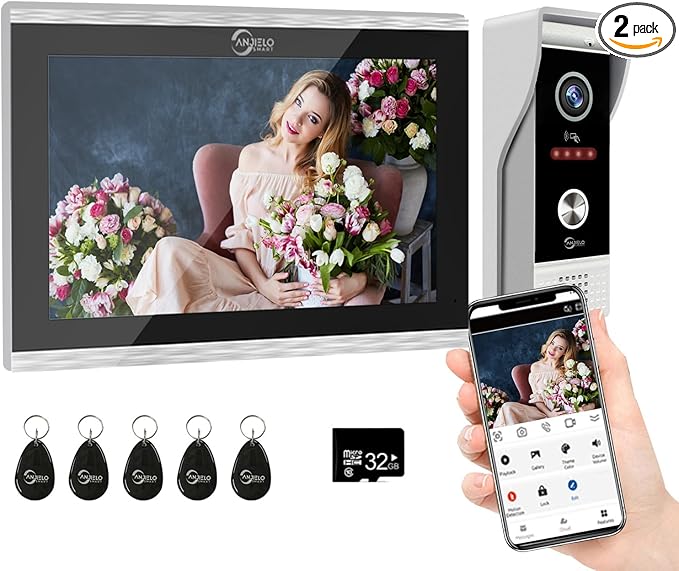 Wired Video Doorbell Apartment Intercom System, 10 Inch Full Touch Monitor by ANJIELOSMART
