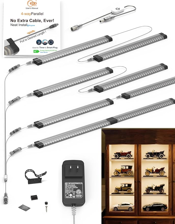 EBD LED Shelf Lights for Bookshelf Display Case Kitchen Counter Bar 4-Way 48” by ExcelBrighterDevelopmentLtd
