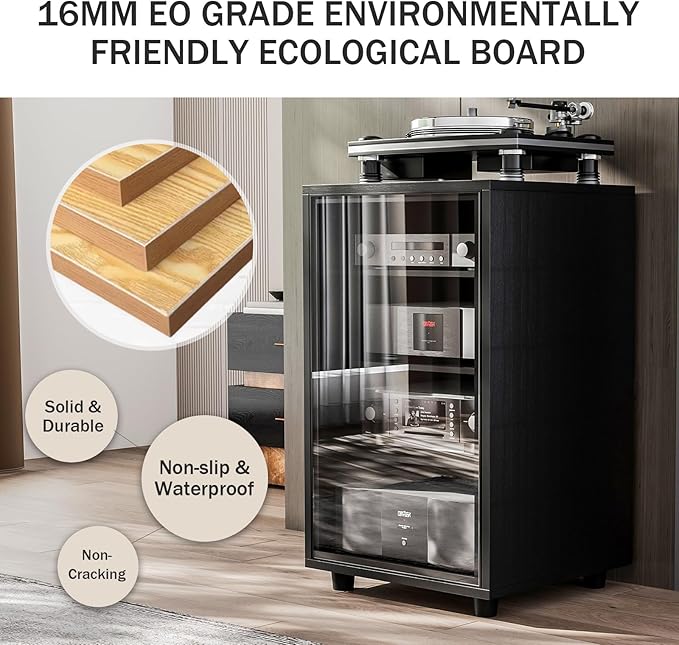 Grufle Media Storage Cabinet, Audio Video Media Stand Cabine - Image 5