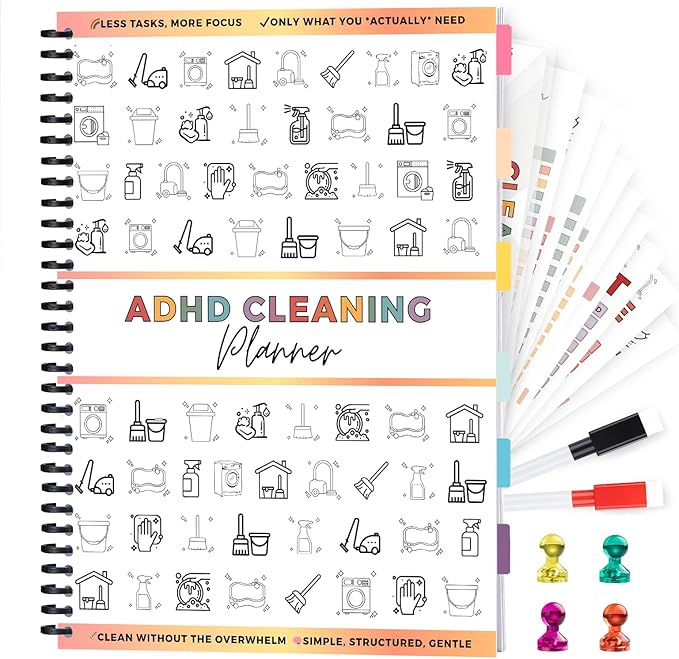 ADHD Cleaning Planner – Reusable Dry-Erase Sleeve Fridge Kit, Removable Coil by Homesthetix