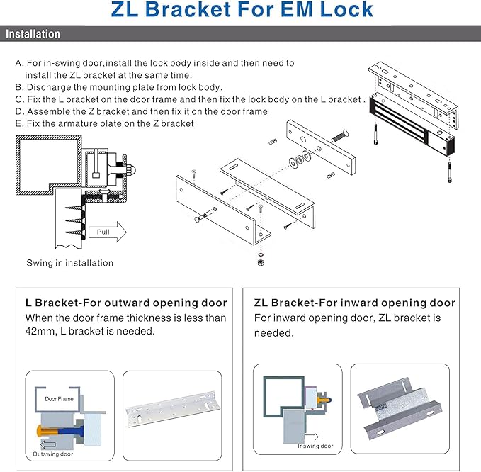 Electromagnetic Lock with Z and L Bracket 1200LBS 500KG Holding Force Electric - Image 7