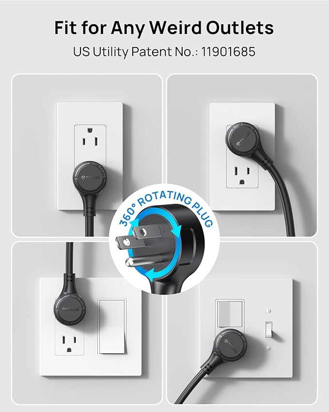 TROND 360° Rotating Plug Power Strip, ETL Listed, Flat Plug 10ft Extension Cord - Image 2
