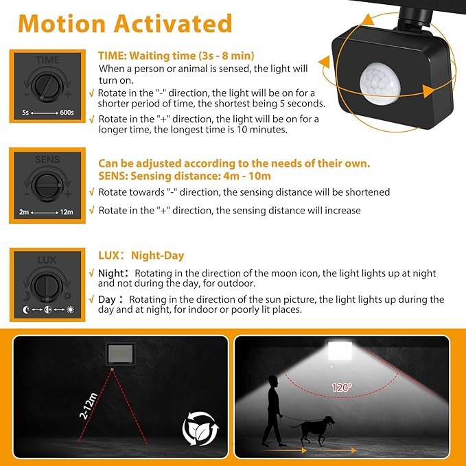 YANYCN 2 Pack 100W LED Motion Sensor Flood Light, Dusk to Dawn, IP66 Waterproof - Image 6