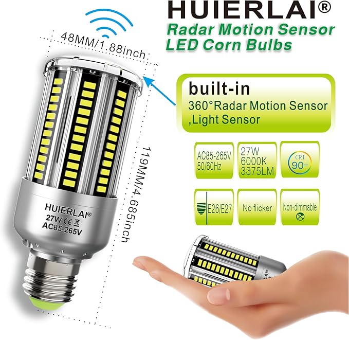 Radar Motion Sensor Light Bulbs A19 250W Equivalent AC85-265V 27W Motion - Image 5