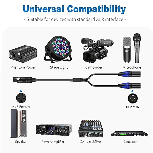 LanSenSu XLR Female to 2 XLR Male Patch Y Cable, Balanced Microphone Splitter - Image 8