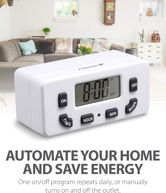 Fosmon 24 Hour Programmable Digital Timer Outlet, ON/Off Program, LCD Display - Image 3