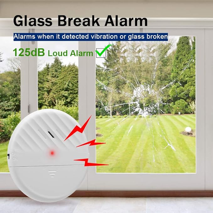 WSDCAM Glass Break Sensor Alarm 125dB Ultra-Slim Wireless Glass Break Detector - Image 2
