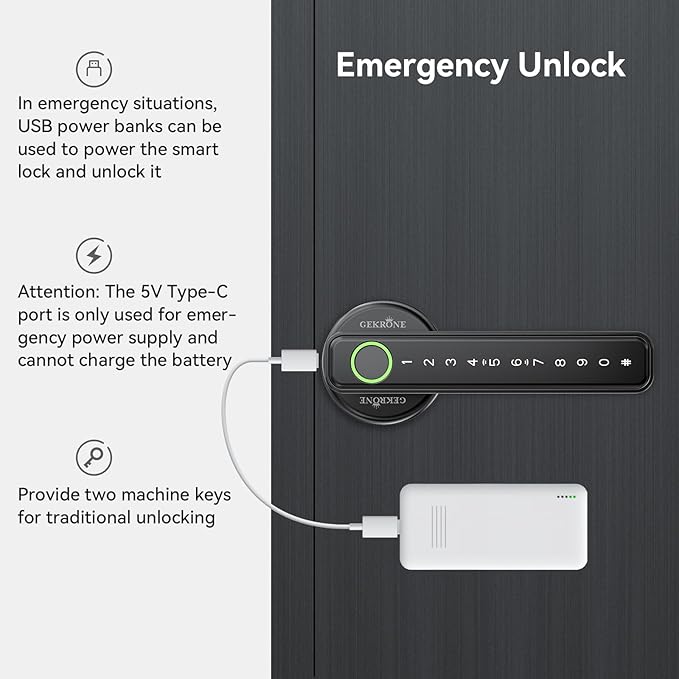 GEKRONE Fingerprint Smart Lever Lock TUYA APP Control Keyless Entry Bluetooth - Image 5