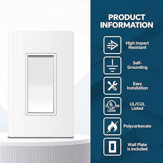 ThunderWay Matte White Single Pole Decorator Light Switch - Image 6