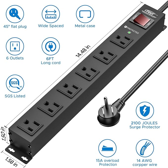 CRST 2Pack 6 Outlet Heavy Duty Power Strip - Image 2
