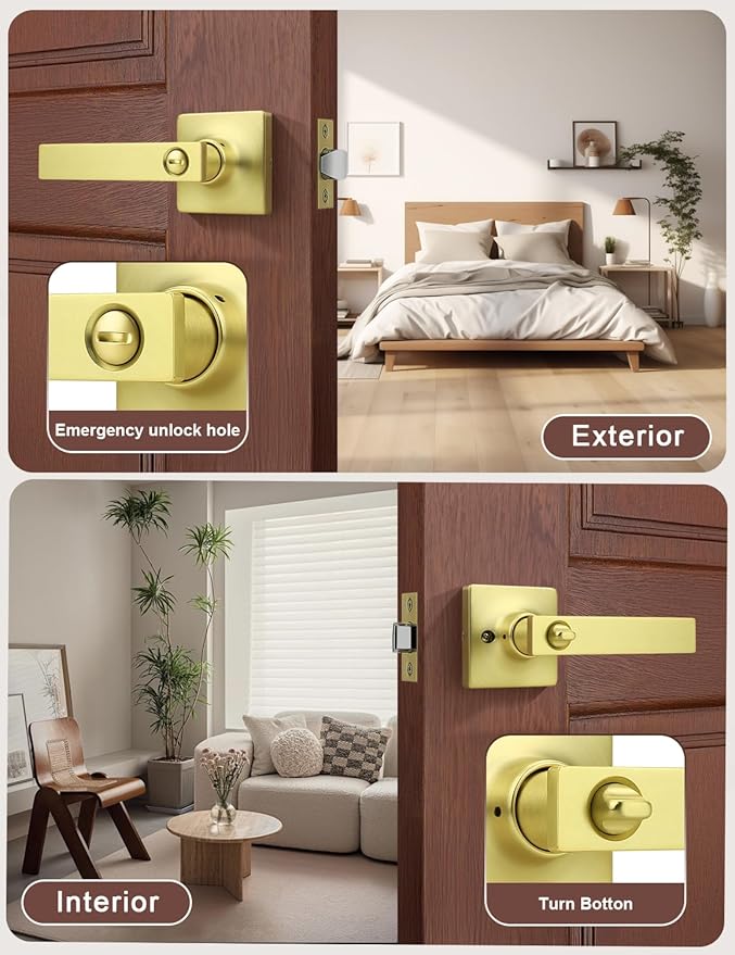 Mengico 1 Pack Gold Privacy Lever Door Handle Interior - Image 3