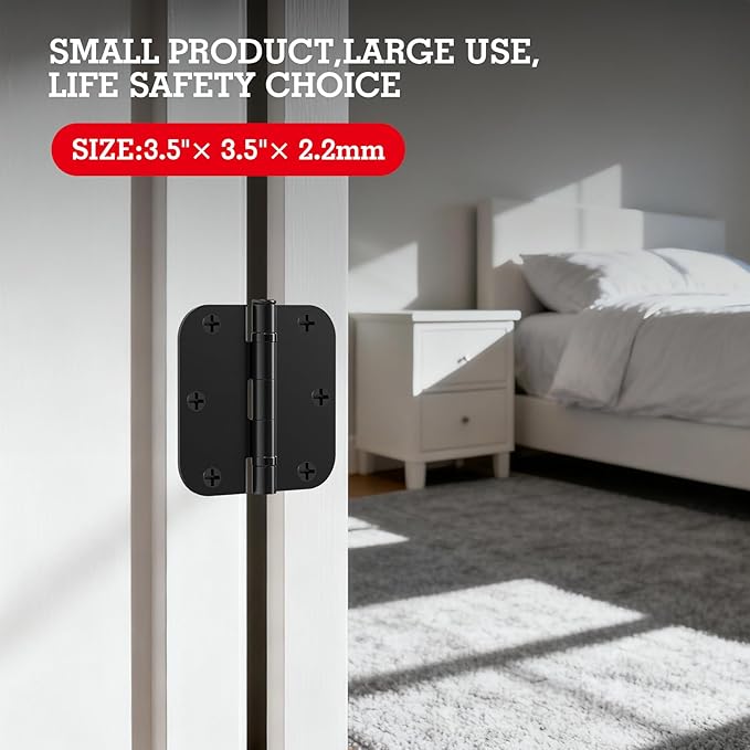 18 Pack Ball Bearing Round Matte Black Door Hinges 3.5 Inch 5/8" Radius Anti - Image 7