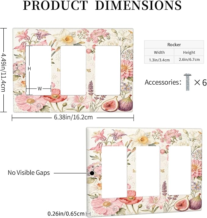 Bvtewkhz Floral Plant Watercolor Flowers 3 Gang Triple Rocker Decorative Outlet - Image 5