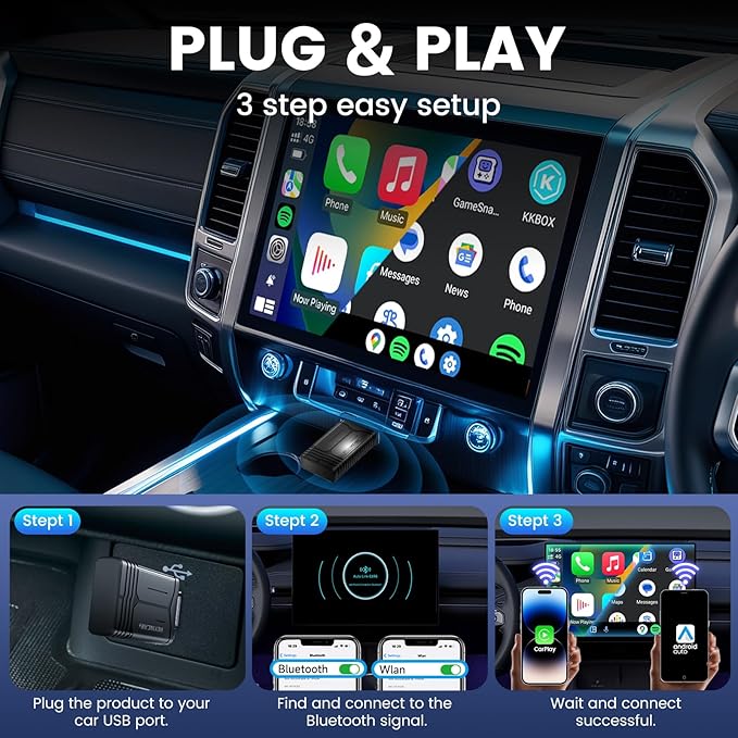 HEYINCAR+ H-Air Wireless CarPlay & Android Auto Adapter, 2025 Upgrade, Plug & - Image 3