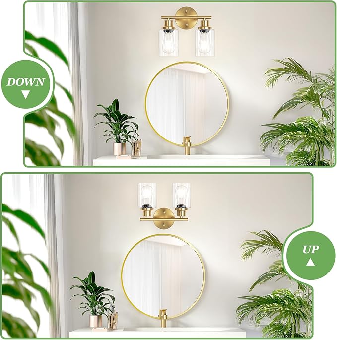 Guliaofo 2-Light E26 Bathroom Light Fixtures, Modern Brushed Gold Vanity Lights - Image 4