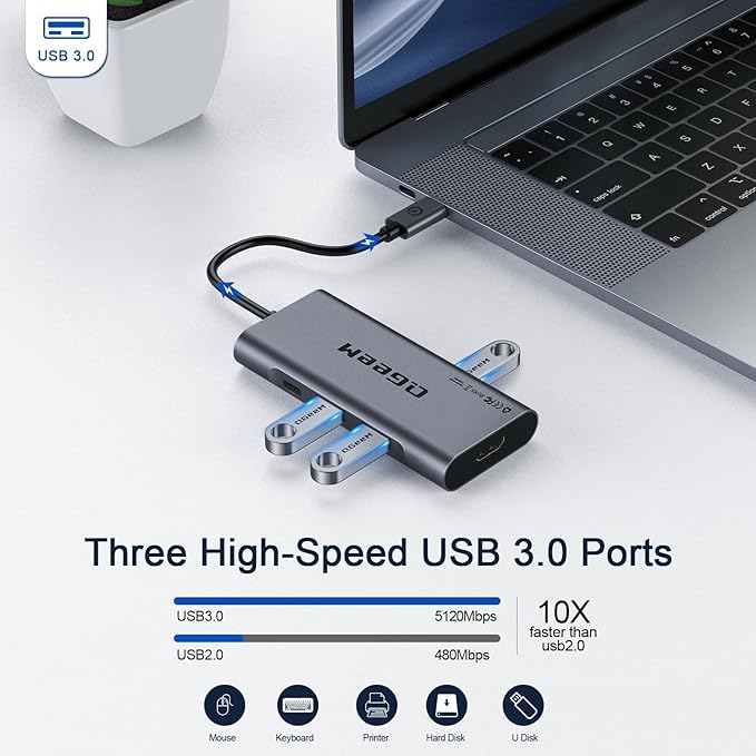 USB C Hub, QGeeM USB 4k to HDMI Adapter, 7 in 1 USB-C Dongle - Image 6