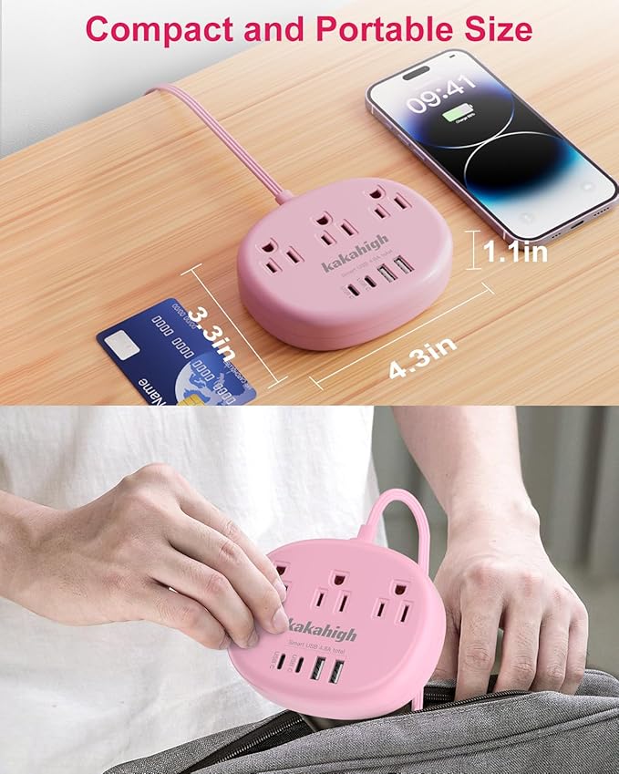Pink Extension Cord with Surge Protected 1080J - 5 FT Kawaii Power Strip - Image 6