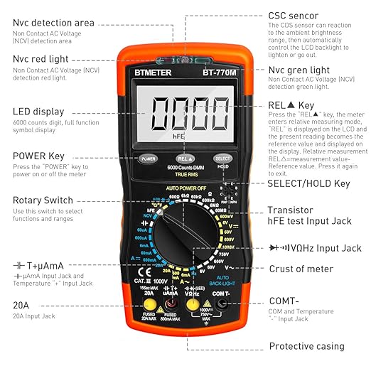 Digital Multimeter TRMS 6000 Count, BTMETER BT-770M Auto/Manual Ranging DMM - Image 6