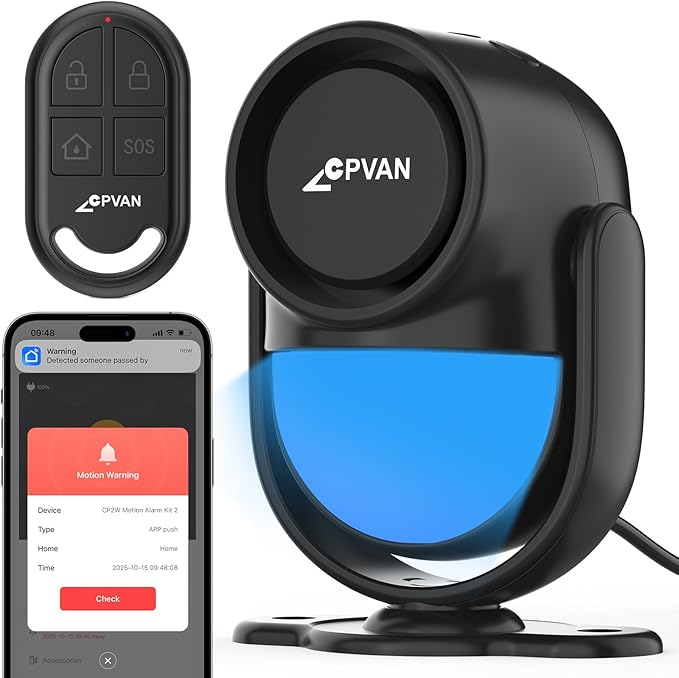 CPVAN WiFi Motion Sensor Alarm, 125dB Wireless Smart PIR Motion Detector Alarm by CPVAN