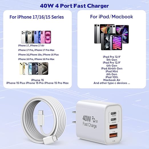 2Pack iPhone 17/16/15 Pro Max USB C to C Woven Cable Cord, PD 40W Type C Apple - Image 4