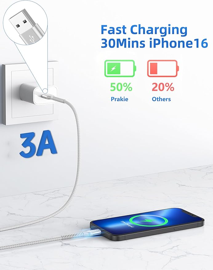 USB C Cable, Long USB A to USB C Charger Cable, Type C Cable 3A Fast Charging - Image 2