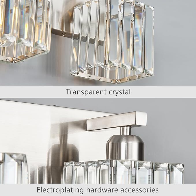 FDPBY Modern Vanity Light 3-Lights Brushed Nickel Vanity Light Crystal Bathroom - Image 6