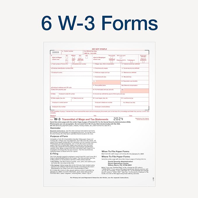 Adams 2024 W2 Tax Forms 2024, 6 Part Laser/Inkjet Tax Forms, 50 Employees - Image 5